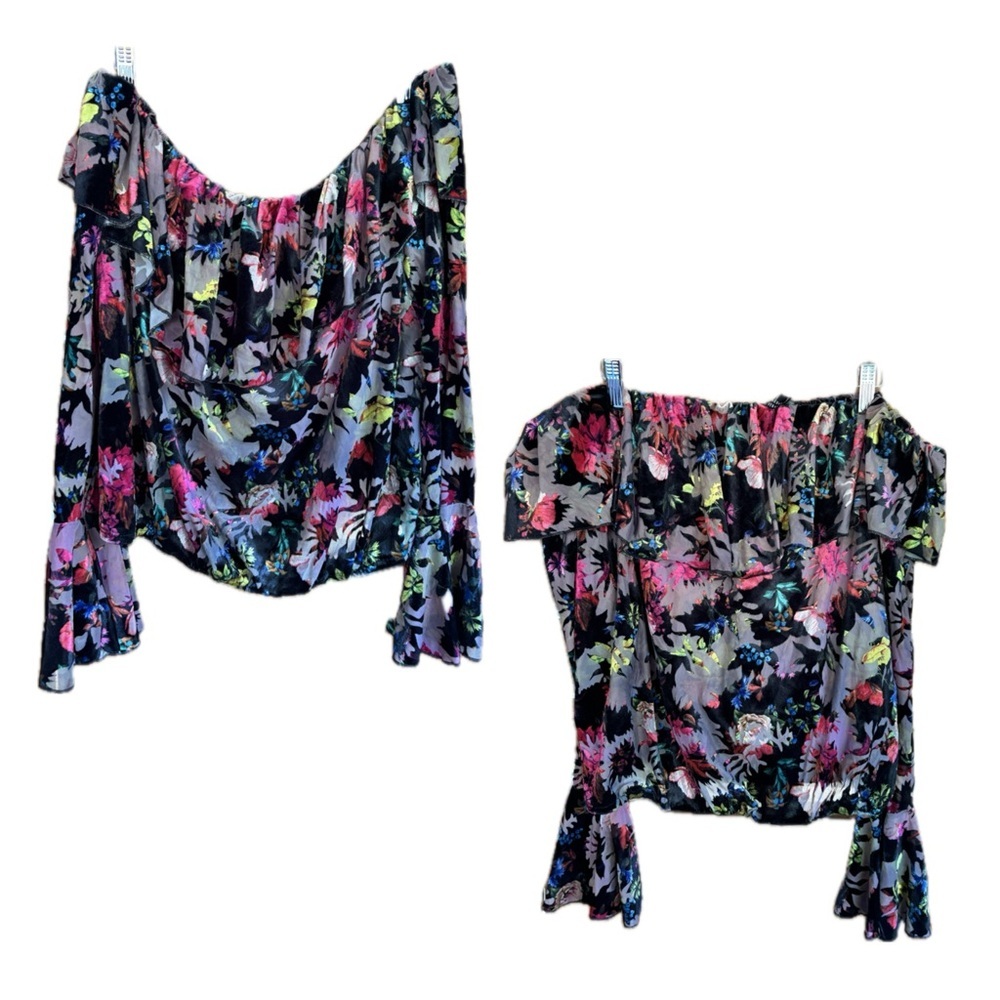Forever 21 Velvet Burnout Multi-color Floral Off-Shoulder Women's Top Ladies 1X